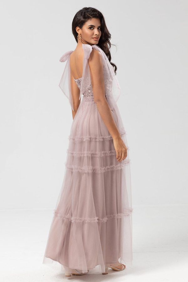 Keeper of My Heart A-Line V Neck Dusty Pink Long Bridesmaid Dress with Beading Cheap