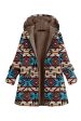 Navy Fleece Hooded Long Sleeves Printed Women Christmas Coat For Discount