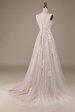 Apricot Tulle Sweep Train Wedding Dress with Lace Fashion