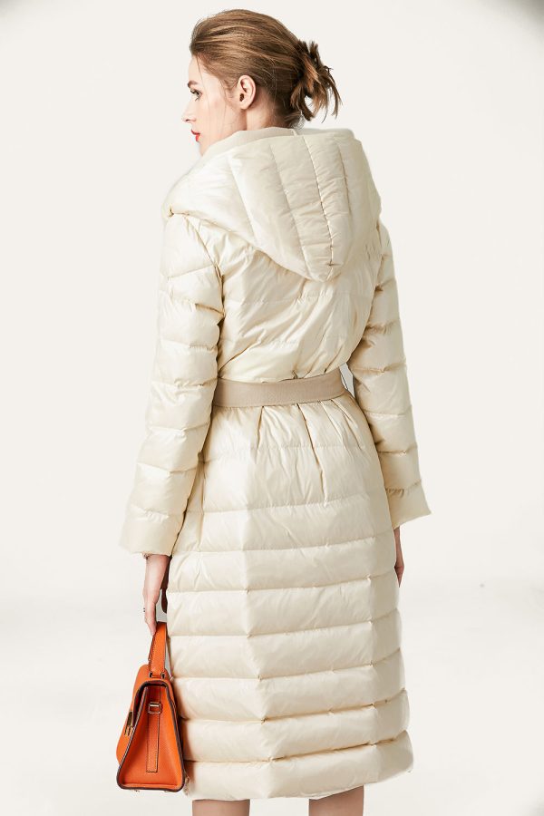 Ivory Button Quilted Puffer Jacket with Faux Fur Hood Online