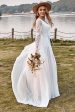 Ivory Lace Chiffon Trumpet Sleeve Boho Wedding Dress Fashion