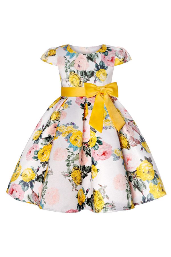 Blue Floral Girls  Dress with Bowknot Discount