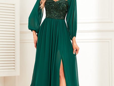 Sparkly Sweetheart Long Sleeves Pine Formal Dress with Sequins Supply