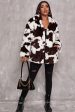 White Cow Pattern Midi Faux Fur Shearling Coat on Sale