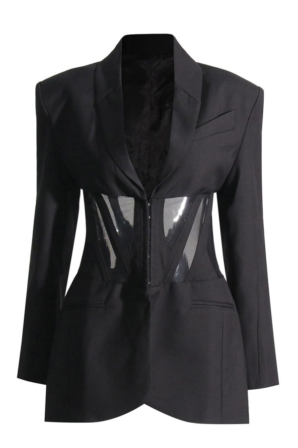 Black Corset Shawl Lapel Women Blazer Cheap