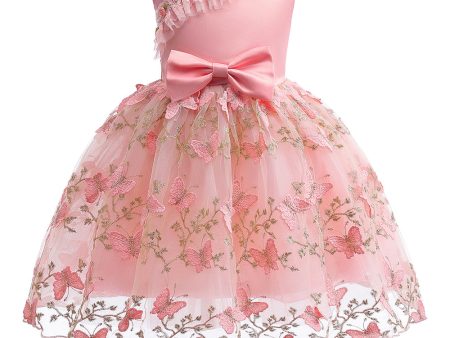 A Line Pink Bow Girls Dress With Appliques Online Sale