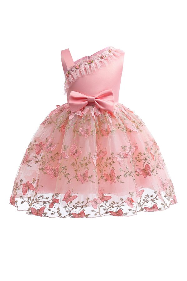 A Line Pink Bow Girls Dress With Appliques Online Sale