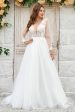 Deep V-Neck Ivory Tulle Sweep Train Wedding Dress with Lace Hot on Sale