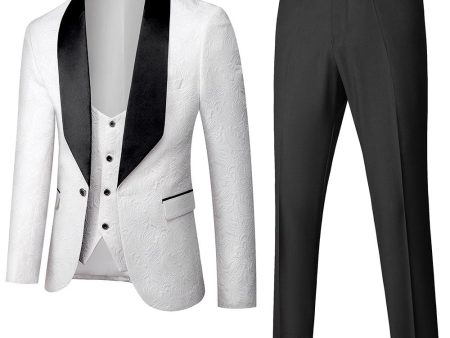 White Jacquard Men s 3 Pieces Prom Suits Cheap