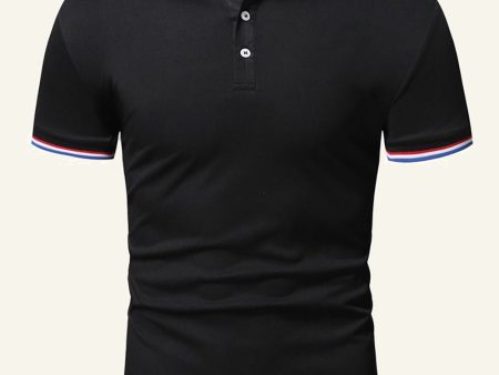 Men s Black Cotton Short-sleeve Casual Polo Shirt Cheap