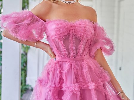 Hot Pink Off the Shoulder Tulle Homecoming Dress Online Hot Sale