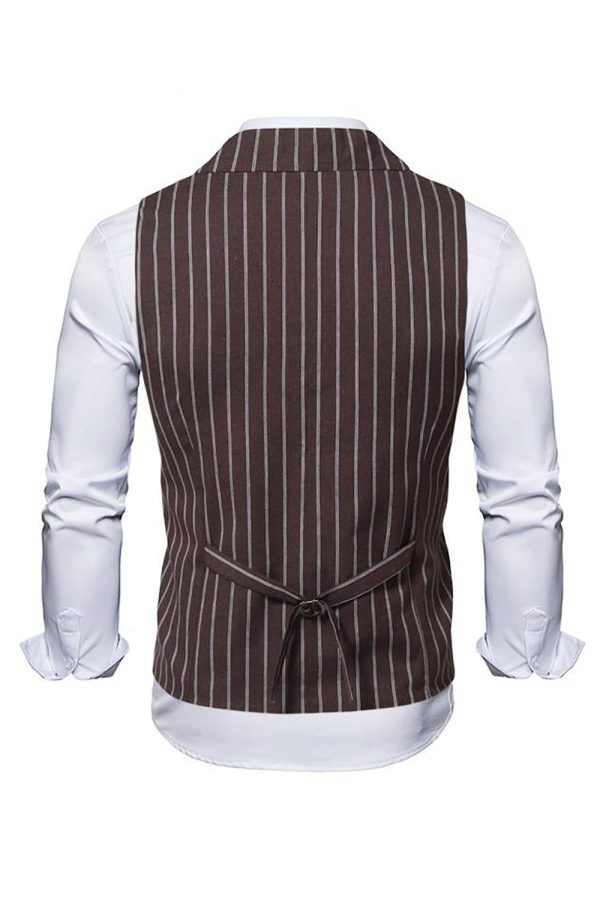 Lapel Collar Double Breasted Coffee Striped Men s Vest Sale