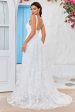 Beauty A Line V-Neck Ivory Lace Long Wedding Dress with Slit Online Sale