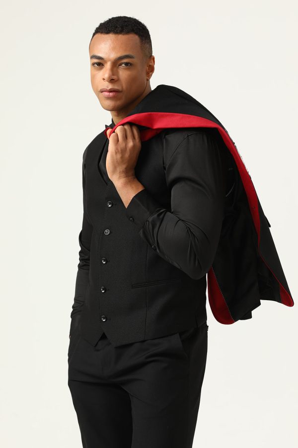 3 Piece Black Red Shawl Lapel Men s Prom Suits Online Sale