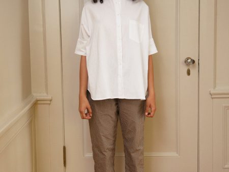 Steven Alan x Clare V Oversized Stand Collar Shirt, White Seersucker Supply