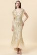 Mermaid V Neck Golden Beaded Long Formal Dress Discount