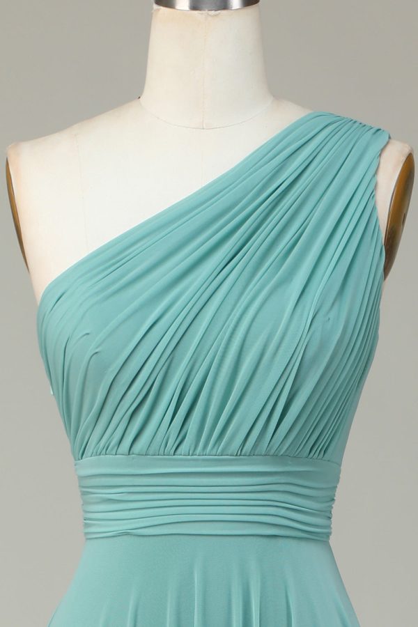 A-Line One Shoulder Sea Glass Long Bridesmaid Dress Online now