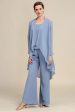 Grey Blue Long Sleeves 3 Piece Mother of the Bride Pant Suits Online Sale