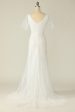 White V Neck Lace Wedding Dress Online