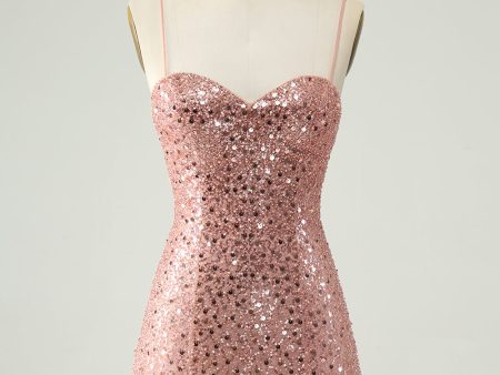 Sparkly Blush Spaghetti Straps Sequins A Line Short Homecoming Dress For Cheap