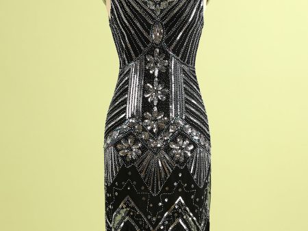 1920s Black Silver Sequins Dress For Cheap