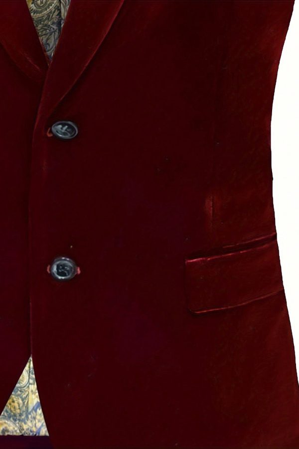 Burgundy Velvet Single Breasted Men s Blazer Online Hot Sale