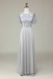 Classic Elegance A-Line Jewel Neck Grey Long Bridesmaid Dress with Short Sleeves For Discount