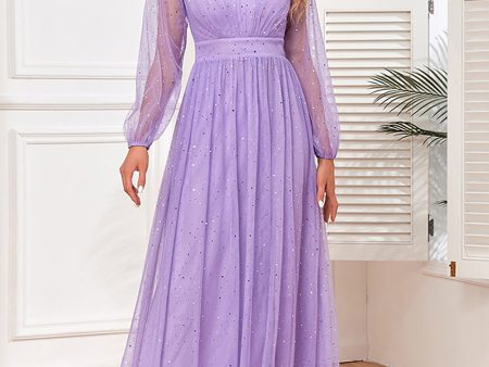 A-Line Long Sleeves Lilac Formal Dress with Slit Cheap