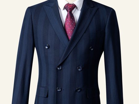 Dark Blue Pinstripe 3-Piece Double-Breasted Men s Suit Sale