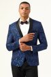 One Button Blue Shawl Lapel Jacquard Men s Prom Blazer Fashion