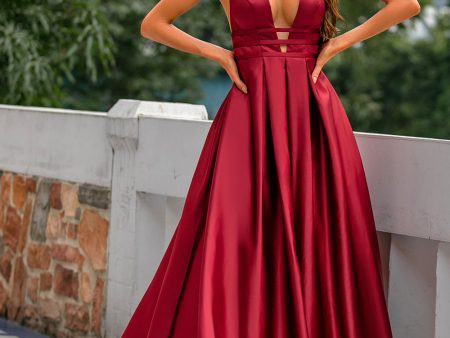 Burgundy Satin Prom Dress Online now