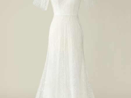 White V Neck Lace Wedding Dress Online