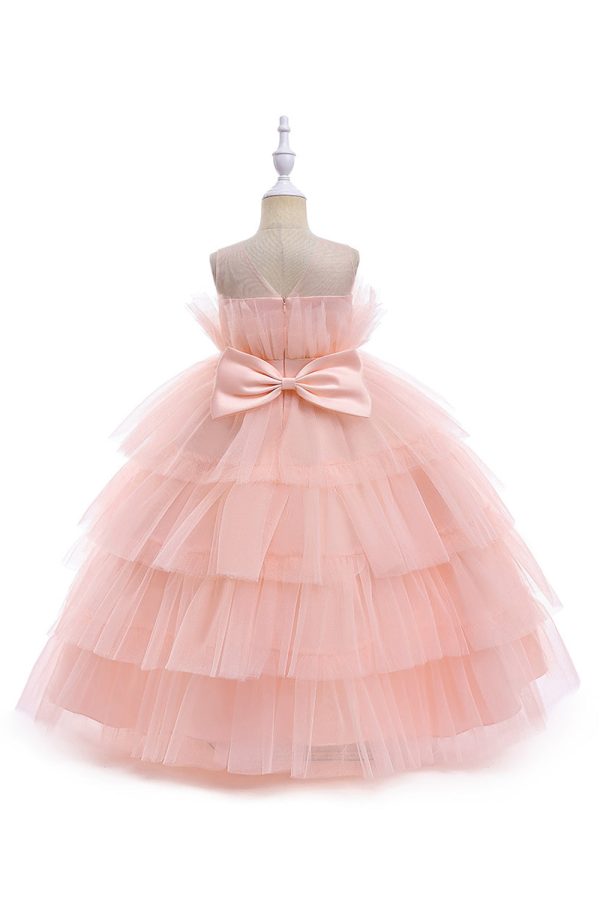 Pink Tulle A Line Flower Girl Dress with Bow on Sale