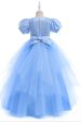 Tulle Puff Sleeves Light Blue Flower Girl Dress with Appliques Cheap