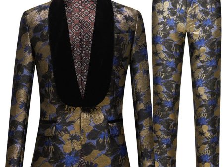 Blue Jacquard Shawl Lapel Men s 2 Piece Prom Suits Online Hot Sale