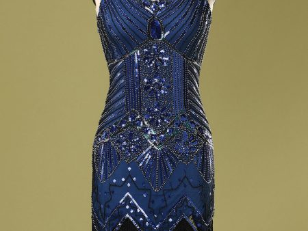 Vintage 1920s Blue Sequins Flapper Dress Cheap