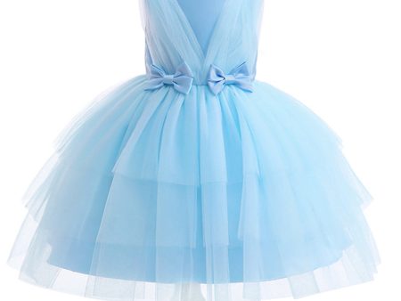 Blue Tulle Girl Party Dress with Bows For Discount