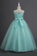 Tulle A-Line Round Neck Green Girls Dresses with Appliques For Discount