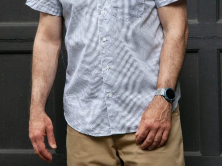 Short Sleeve Single Needle Shirt, Gingham Black and White Hot on Sale