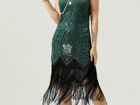 Dark Green Beaded Glitter Fringe 1920s Flapper Dress Fashion