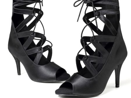 Black Lace Up Open Toed High Boots Online now