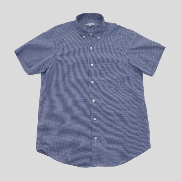 Short Sleeve Single Needle Shirt, Micro Gingham Blue Hot on Sale