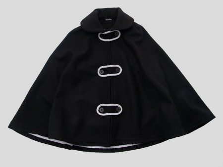 Black Wool Cape, Cocoa Stripe For Sale